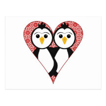 Pingüinos lindos del corazón del cordón tarjetas postales