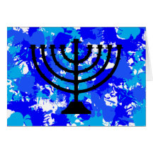 Pinte el azul Menorah de la salpicadura Felicitaciones