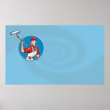 Pintor de casa con el dibujo animado del rodillo d posters