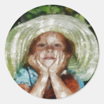 Pintura al aire libre del chica lindo etiquetas redondas