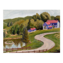 Pintura al óleo del paisaje de la opinión de la co postales