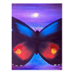 Pintura azul de la puesta del sol de la mariposa - postal