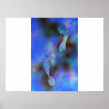 Pintura azul de las huellas poster