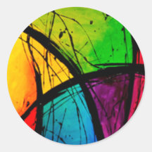 Pintura brillante enrrollada del arte abstracto pegatinas redondas