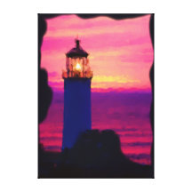 Pintura contemporánea de la puesta del sol del far impresion de lienzo