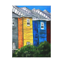 pintura de acrílico azul amarilla roja de las casa impresion en lona