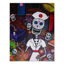 Pintura de Dia de los Muertos Nurse Impresion Fotografica