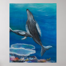 Pintura de la ballena jorobada encendido posters