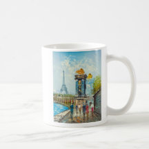 Pintura de la escena de la torre Eiffel de París Tazas De Café