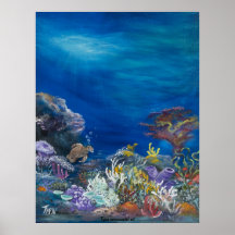 Pintura de la tortuga de mar encendido posters