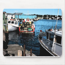 Pintura de los barcos de pesca alfombrilla de raton