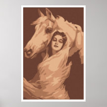 Pintura de Nouveau del arte, mujer joven con el ca Impresiones