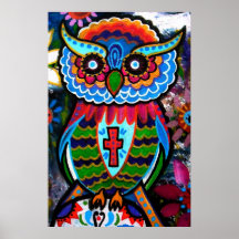 PINTURA DEL BÚHO DEL ARTE POPULAR POSTERS