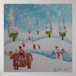 Pintura del muñeco de nieve de la vaca de la monta posters