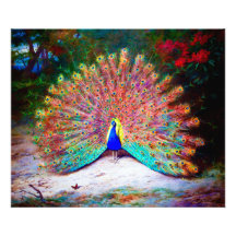 Pintura del pavo real del vintage impresión fotográfica