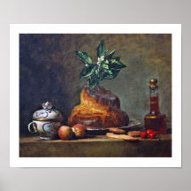 Pintura del vintage del bollo de leche por Chardin Poster