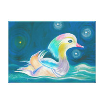Pintura linda del pato de mandarín de la fantasía lienzo envuelto para galerías