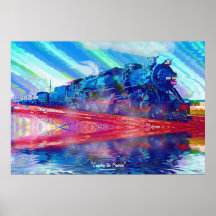 Pintura moderna del tren del vapor de las praderas