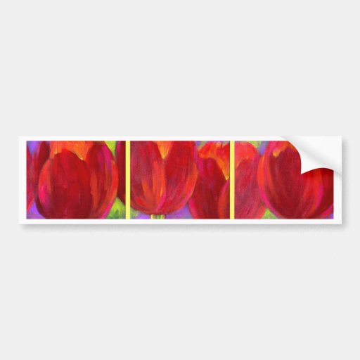 Pintura roja del arte de las flores de los tulipan pegatina de parachoque
