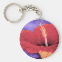 Pintura tropical de la flor del hibisco rojo - mul llavero