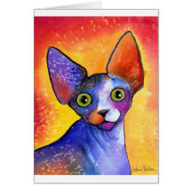 Pintura vibrante del gato 3 del sphynx felicitación