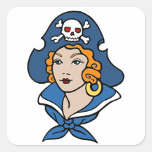 Pirata del chica pegatina cuadradas personalizada