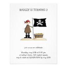 Piratas · Pirata, bandera y tesoro Invitación Personalizada