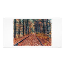 Pista a través de una tarjeta de la foto del bosqu plantilla para tarjeta de foto