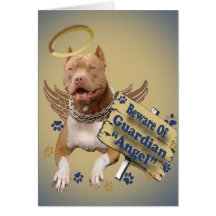 Pitbull se guarda de los regalos del ángel de guar tarjetas