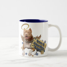 Pitbull se guarda de los regalos del ángel de guar tazas de café