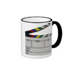 Pizarra del cineasta de la película de la tablilla tazas de café