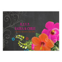 Pizarra del rsvp de PixDezines+hibisco+helecho Invitacion Personalizada