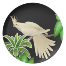 Placa amistosa del loro del Cockatiel de Lutino Platos Para Fiestas