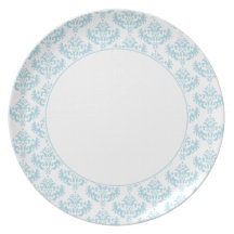 Placa azul y blanca del damasco plato de cena