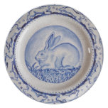 Placa, azul y blanco azules del diseño del conejo  plato para fiesta