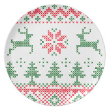 Placa cruzada del Poinsettia del reno de la puntad Platos Para Fiestas