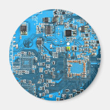 Placa de circuito del friki del ordenador - azul imán de nevera