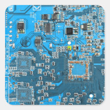 Placa de circuito del friki del ordenador - azul calcomania cuadrada personalizada