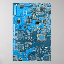 Placa de circuito del friki del ordenador - azul posters