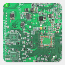 Placa de circuito del friki del ordenador - verde calcomanías cuadradases