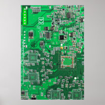 Placa de circuito del friki del ordenador - verde poster