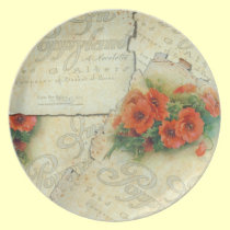 Placa de la amapola y de la hoja de música del vin platos