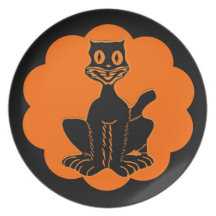Placa de la melamina del gato de Halloween del vin Plato De Cena