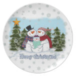 Placa de las Felices Navidad de la familia del muñ Platos Para Fiestas