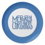 Placa del azul de las Felices Navidad Plato De Cena