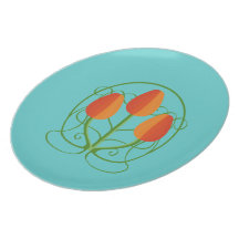 Placa del estilo de Nouveau del arte con los tulip Platos De Comidas