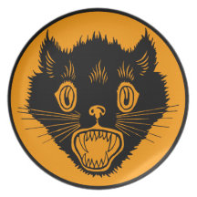 placa del gato negro de Halloween de los años 20 Platos De Comidas