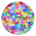 Placa del mosaico de los corazones del arco iris platos de comidas
