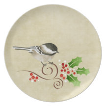 Placa del navidad del Chickadee Plato Para Fiesta