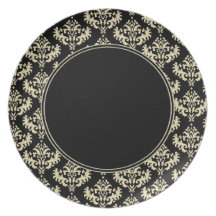 Placa negra del damasco plato de cena